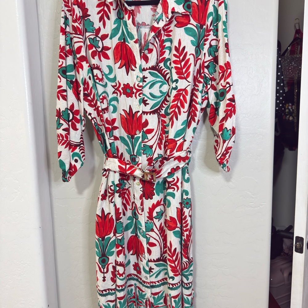 Floral Red and Green Women's Dress